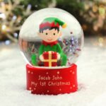 Personalised Any Message Christmas Elf Glitter Glass Snow Globe - Image 5