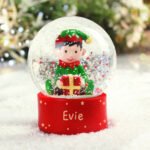 Personalised Name Only Christmas Elf Glitter Glass Snow Globe