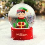 Personalised Name Only Christmas Elf Glitter Glass Snow Globe - Image 3