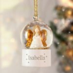 Personalised Name Only Angel Glitter Glass Snow Globe Tree Decoration