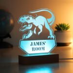 Personalised Children's Dinosaur Design Wooden Based LED Colour Changing Night Light - Image 3