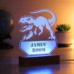 Personalised Children's Dinosaur Design Wooden Based LED Colour Changing Night Light - Image 4