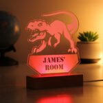Personalised Children's Dinosaur Design Wooden Based LED Colour Changing Night Light - Image 6