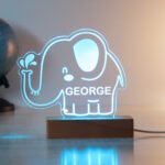 Personalised Children's Elephant Design Wooden Based LED Colour Changing Night Light