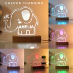 Personalised Children's Elephant Design Wooden Based LED Colour Changing Night Light - Image 2