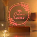 Personalised Any Message Floral Design Wooden Based LED Colour Changing Light - Image 14