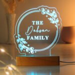 Personalised Any Message Floral Design Wooden Based LED Colour Changing Light