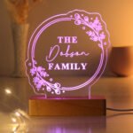 Personalised Any Message Floral Design Wooden Based LED Colour Changing Light - Image 5