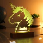 Personalised Children's Unicorn Design Wooden Based LED Colour Changing Night Light
