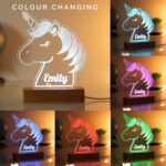 Personalised Children's Unicorn Design Wooden Based LED Colour Changing Night Light - Image 2