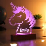 Personalised Children's Unicorn Design Wooden Based LED Colour Changing Night Light - Image 4