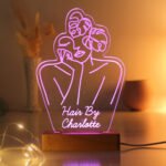 Personalised Fleur Line Art Design Wooden Based LED Colour Changing Light