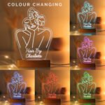 Personalised Fleur Line Art Design Wooden Based LED Colour Changing Light - Image 2