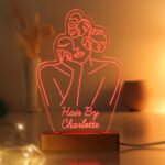 Personalised Fleur Line Art Design Wooden Based LED Colour Changing Light - Image 4