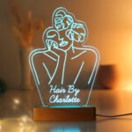 Personalised Fleur Line Art Design Wooden Based LED Colour Changing Light - Image 7