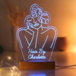 Personalised Fleur Line Art Design Wooden Based LED Colour Changing Light - Image 9