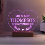 Personalised Any Message Heart Shaped Wooden Based LED Colour Changing Light