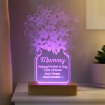 Personalised Floral Vase Design Wooden Based LED Colour Changing Light
