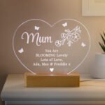 Personalised Floral Design Heart Shaped Wooden Based LED Colour Changing Light - Image 3