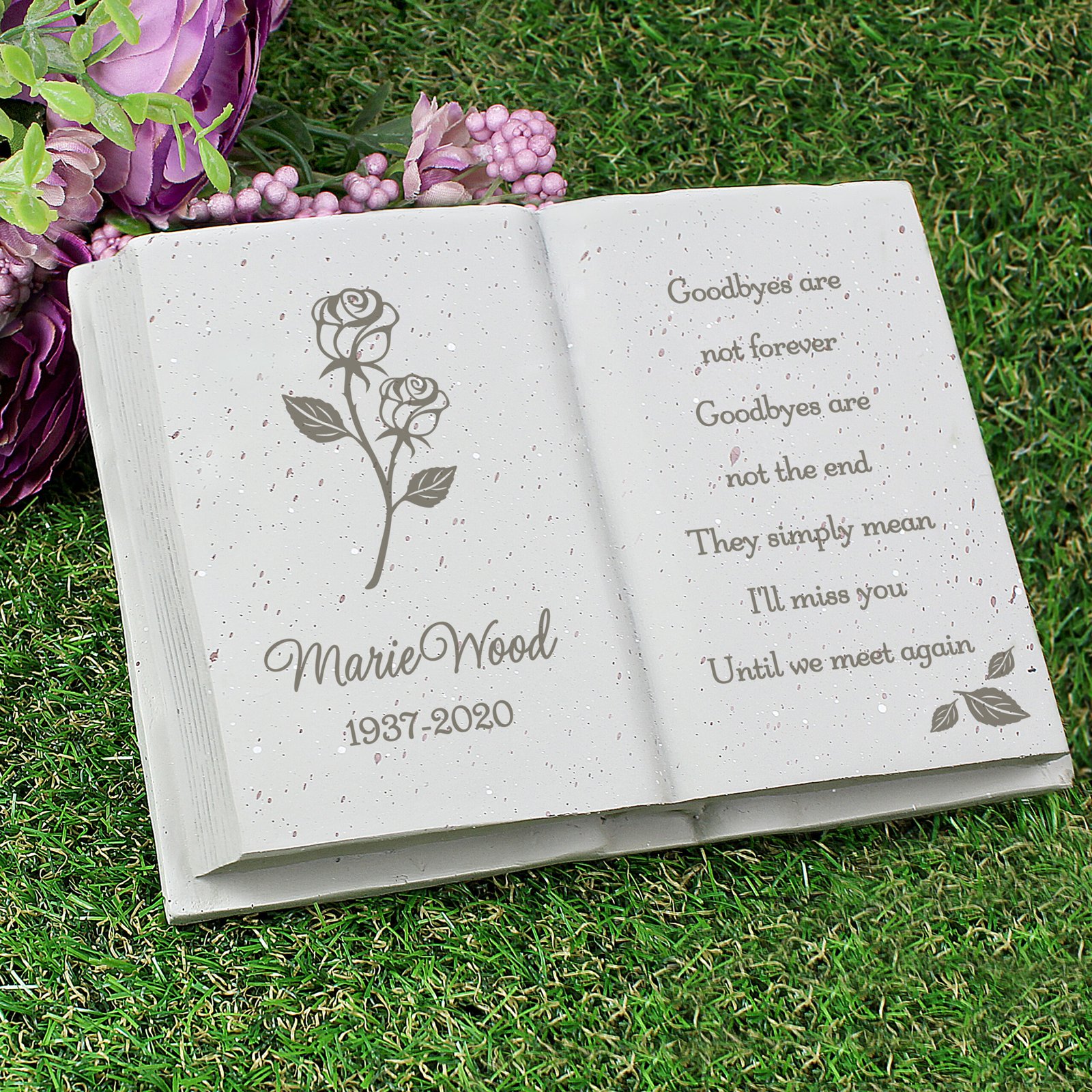 P011400 Personalised Rose Motif Memorial Resin Graveside Garden Book Ornament Personalised Rose Motif Memorial Resin Graveside/Garden Book Ornament - Image 1