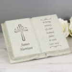 Personalised Cross Motif Memorial Resin Graveside/Garden Book Ornament - Image 2