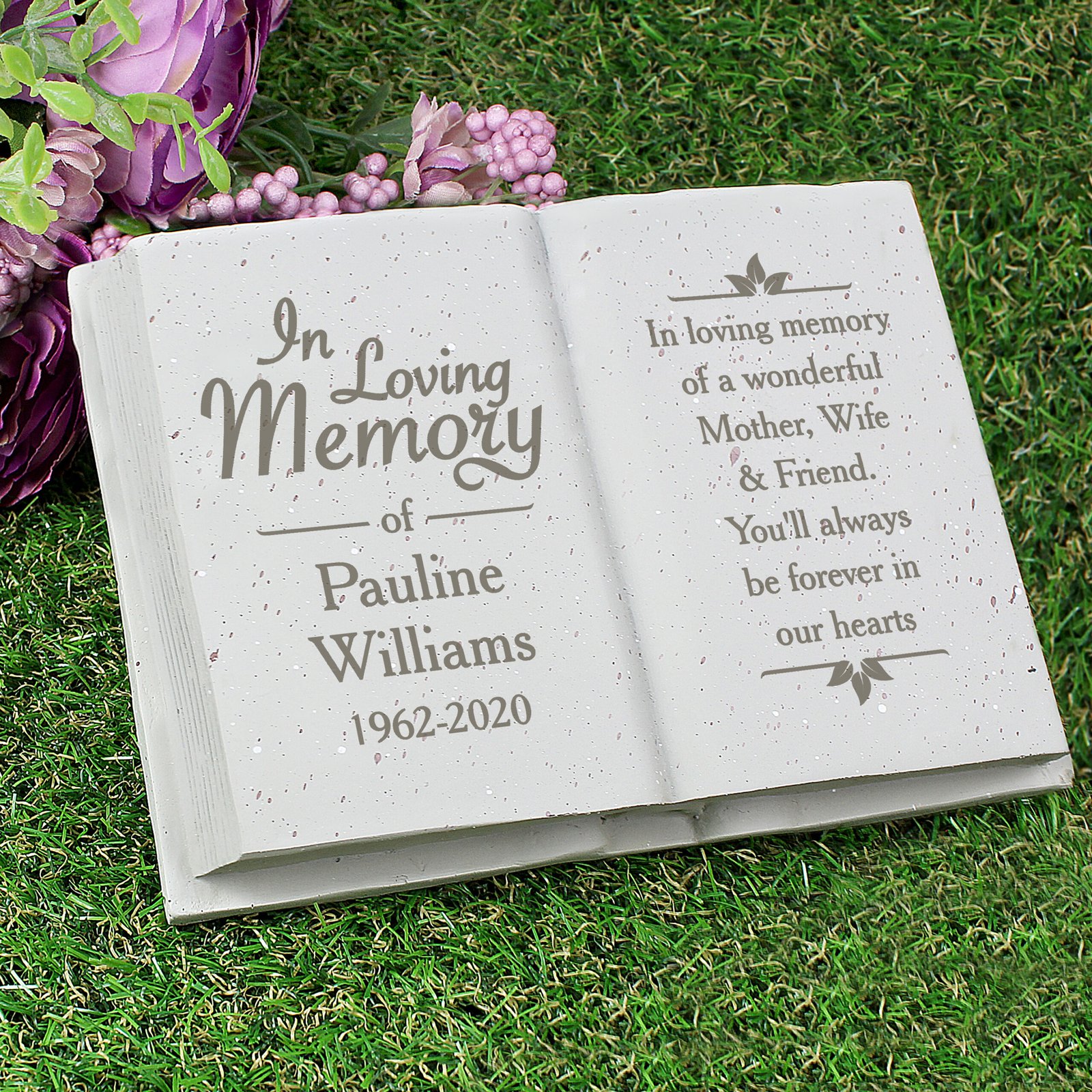P011403 Personalised 'In Loving Memory' Memorial Resin Graveside Garden Book Ornament Personalised 'In Loving Memory' Memorial Resin Graveside/Garden Book Ornament - Image 1