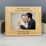 Personalised Any Message 7x5 Landscape Oak Finish Photo Frame - Image 2
