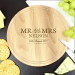 Personalised 'Mr And Mrs' Round Wooden Chopping Board