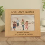 Personalised 'Live Love Laugh' 7x5 Landscape Oak Finish Photo Frame