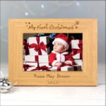 Personalised 'My First Christmas' 6x4 Landscape Oak Finish Photo Frame