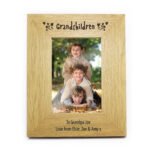 Personalised 'Grandchildren' Hearts Motif 4x6 Portrait Oak Finish Photo Frame - Image 2