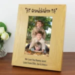 Personalised 'Grandchildren' Hearts Motif 4x6 Portrait Oak Finish Photo Frame - Image 2