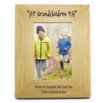 Personalised 'Grandchildren' Hearts Motif 4x6 Portrait Oak Finish Photo Frame - Image 3