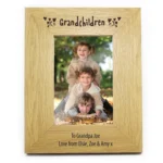 Personalised 'Grandchildren' Hearts Motif 4x6 Portrait Oak Finish Photo Frame - Image 4