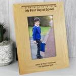 Personalised 'My First Day at School' 4x6 Portrait Oak Finish Photo Frame