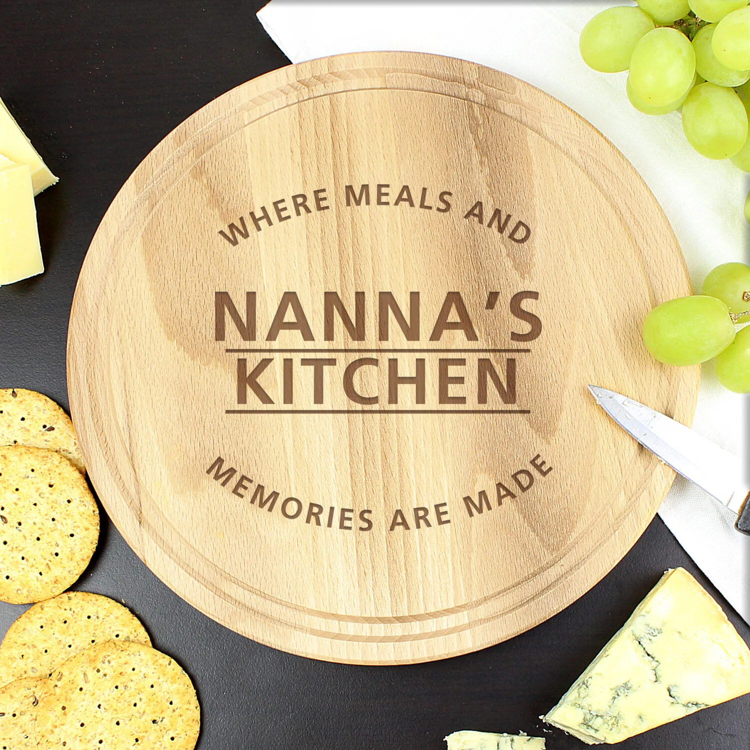 Personalised 'Where Meals And Memories Are Made' Round Wooden Chopping Board - Image 2