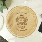 Personalised House & Leaf Design Round Wooden Chopping Board