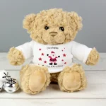 Personalised 'Merry Christmas' Spotty Santa Design Plush Teddy Bear