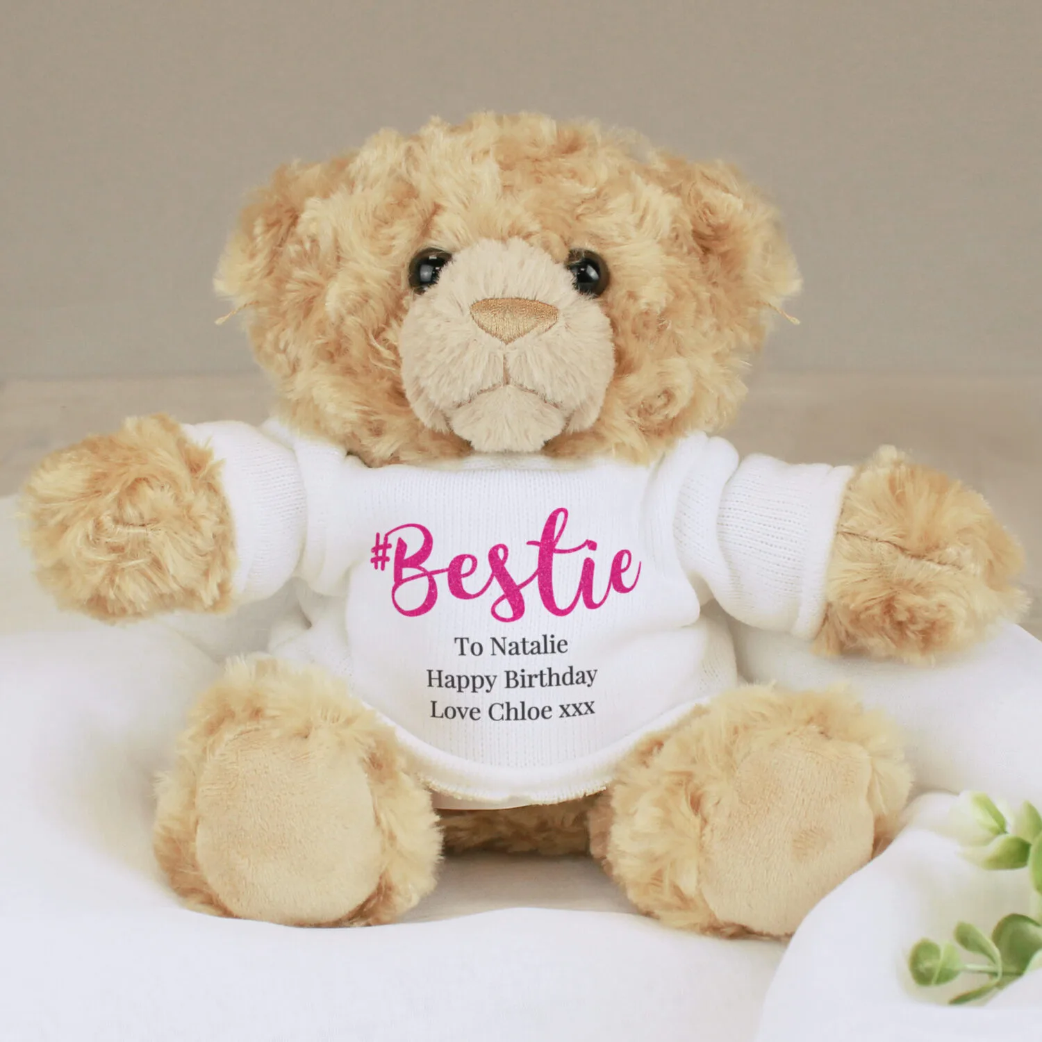 P0210C65 Personalised '#Bestie' Plush Teddy Bear Personalised '#Bestie' Plush Teddy Bear - Image 1