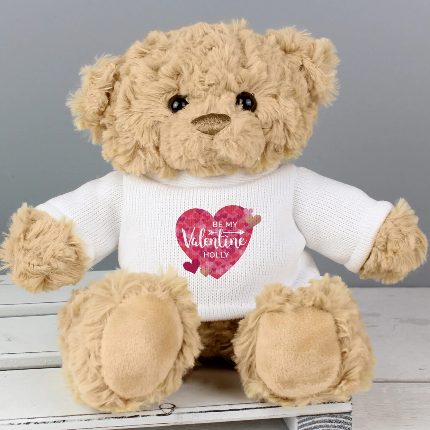 P0210C76 Personalised 'Be My Valentine' Confetti Hearts Design Plush Teddy Bear Personalised 'Be My Valentine' Confetti Hearts Design Plush Teddy Bear - Image 1