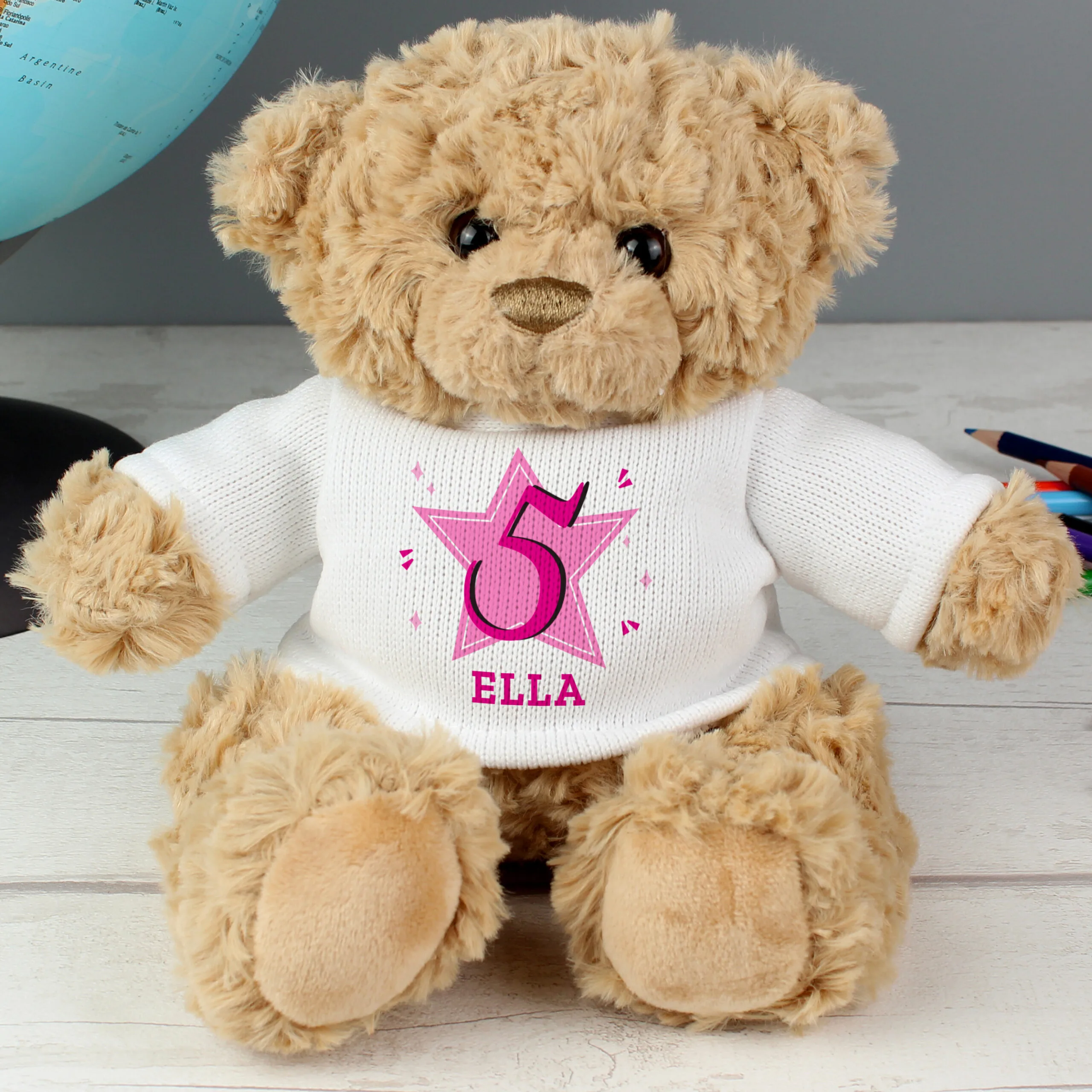 Personalised Pink Star Big Age Birthday Plush Teddy Bear - Image 2