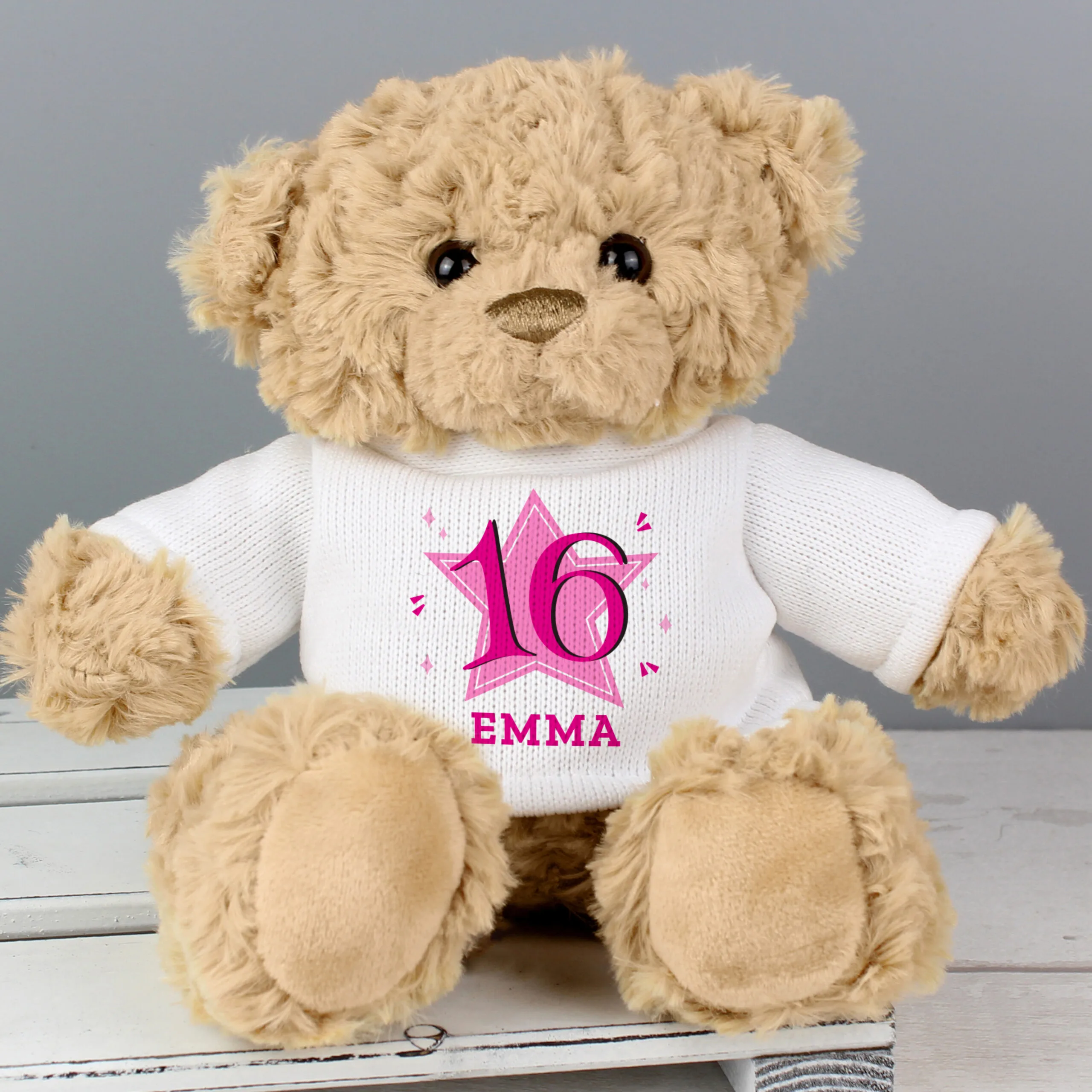Personalised Pink Star Big Age Birthday Plush Teddy Bear - Image 4