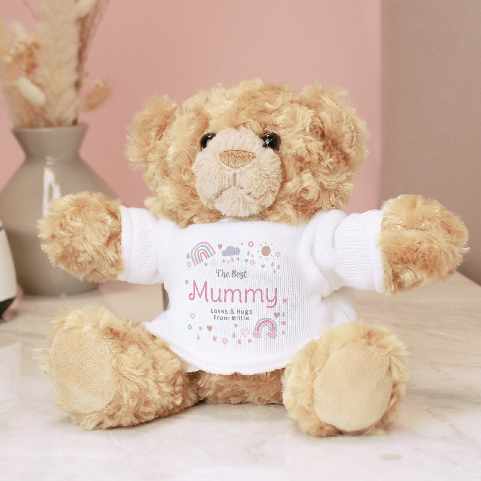 P0210D32 Personalised Rainbows & Sunshine Design Plush Teddy Bear Personalised Rainbows & Sunshine Design Plush Teddy Bear - Image 1