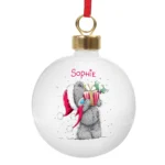 Personalised Me to You Bear Holding Present Christmas Ceramic Bauble - Image 3