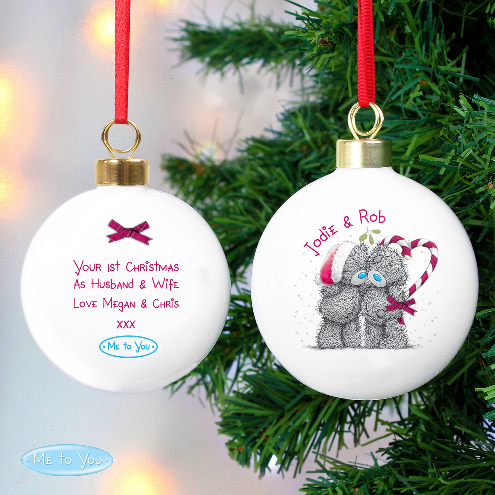 P0305F78 Personalised Me to You Couples Ceramic Christmas Bauble Personalised Me to You Couples Ceramic Christmas Bauble - Image 1