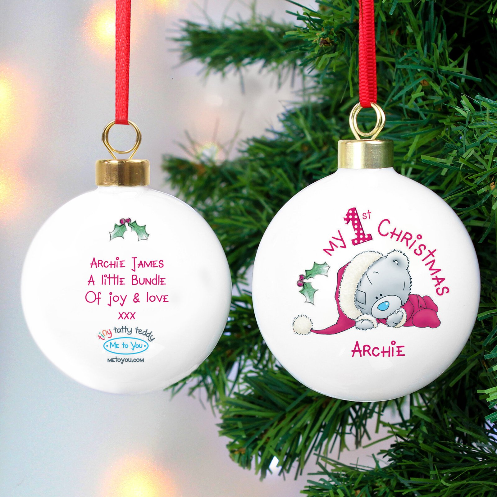 P0305F79 Personalised Me to You 'My 1st Christmas' Ceramic Bauble Personalised Me to You 'My 1st Christmas' Ceramic Bauble - Image 1