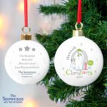 Personalised The Snowman and the Snowdog ‘My 1st Christmas’ Grey Ceramic Bauble