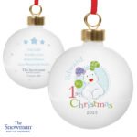 Personalised The Snowman and the Snowdog Blue 'My 1st Christmas' Ceramic Bauble - Image 3