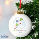 Personalised The Snowman and the Snowdog Blue 'My 1st Christmas' Ceramic Bauble - Image 3