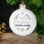 Personalised 'Merry Christmas' Frost Design Ceramic Bauble